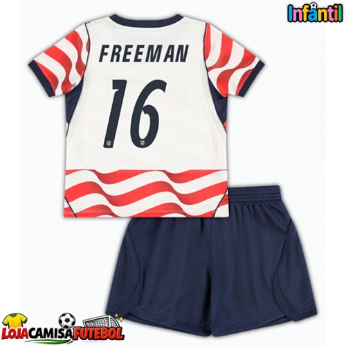 Camisa de Futebol Estados Unidos Alex Freeman #16 Equipamento Principal Infantil Mundo 2026 Manga Curta (+ Calças curtas)